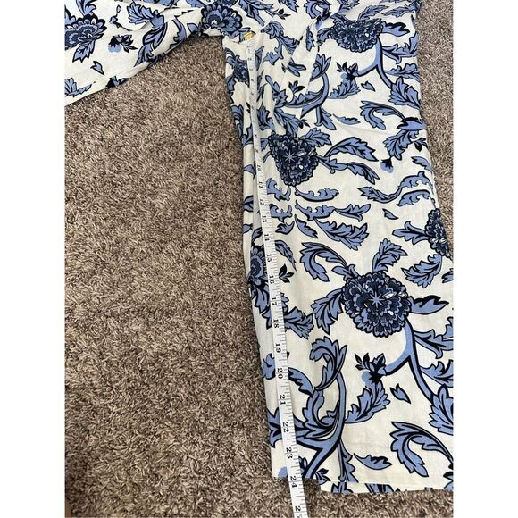 Joie Wide Leg Crop Floral Pants Women’s 8 Pockets Linen Blend Blue/White Summer - Picture 9 of 9